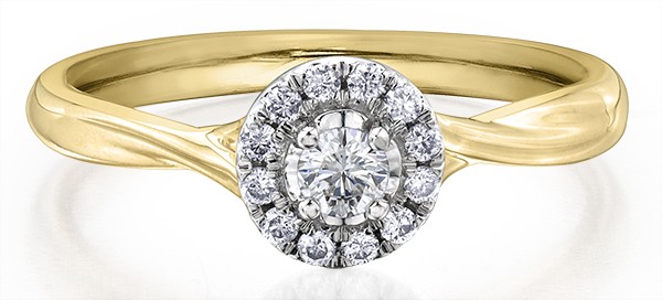 Bague pour femme en or canadien 10k, 13 diamants naturels canadien I-2 F pour 0.20 carat ( 1 = 0.10 + 12 = 0.10 ) - AM363YW20 - Corona