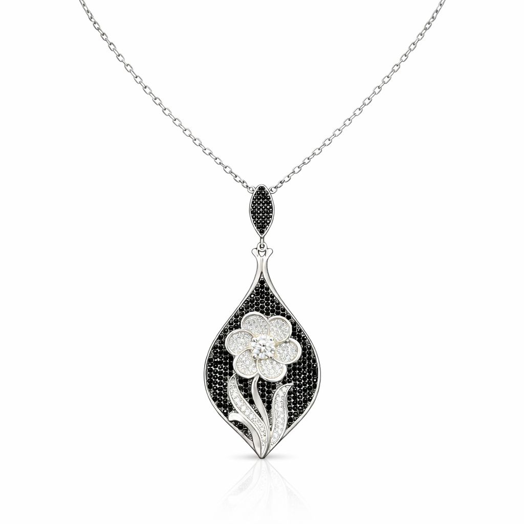 Pendentif pour femme en argent 925, cubic zirconium, fleur - PD581 - Divers