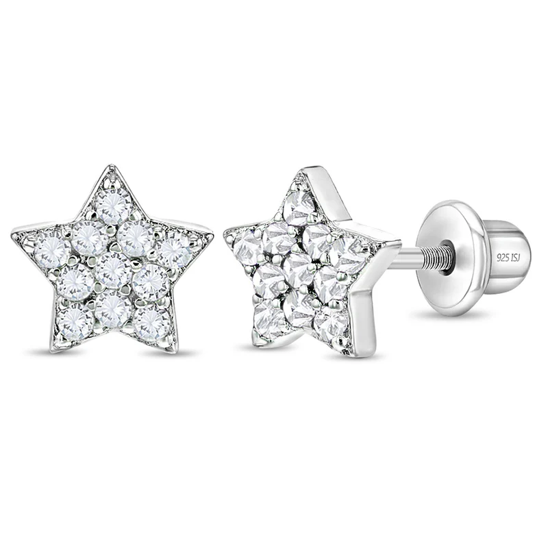Boucles d'oreilles vissées pour enfant en argent 925, cubic zirconium, étoiles - SS-03-00378 - In Season Jewelry