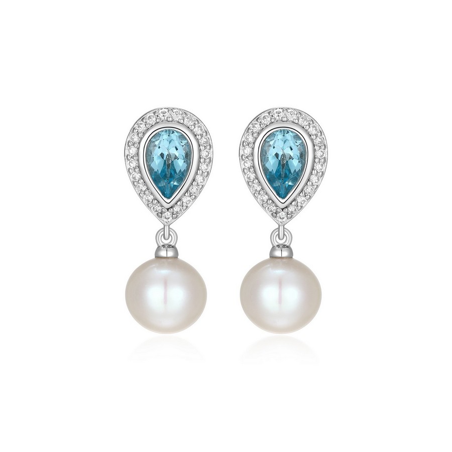 Boucles d'oreilles pour femme en argent 925, cubic zirconium, perles, topazes - R2LCVV4558 - ELLE