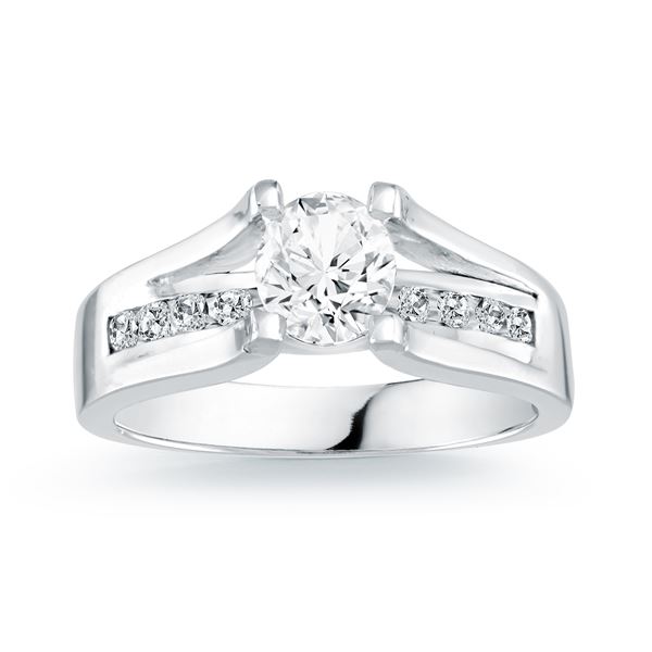 Bague pour femme en or 14K, 14 diamants VVS fabriqués en laboratoire pour 0.28 carat ( centre = 0.15 carat )
