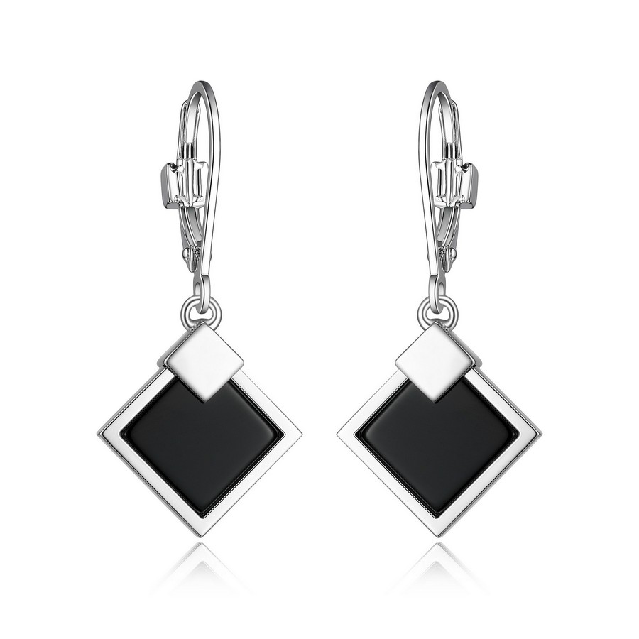 Boucles d'oreilles pour femme en argent 925, pierres carrées, crochet