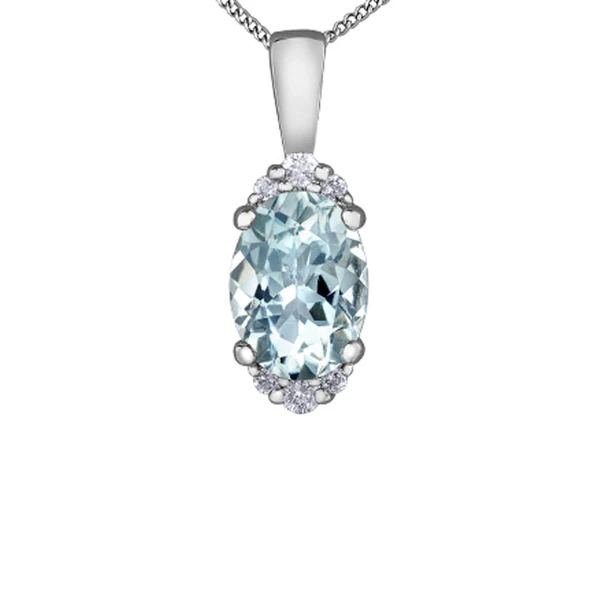 Pendentif pour femme en or canadien 10k, 6 diamants pour 0.05 carat, 1 aigue-marine 7x5mm - P4450WC-10 - Corona