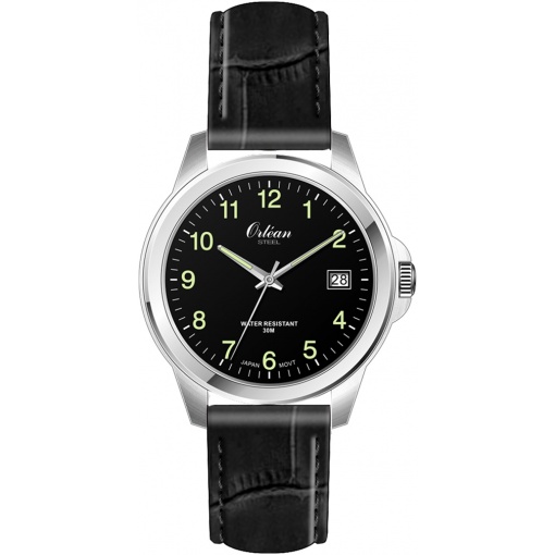 Montre stainless, bracelet de cuir, 3ATM