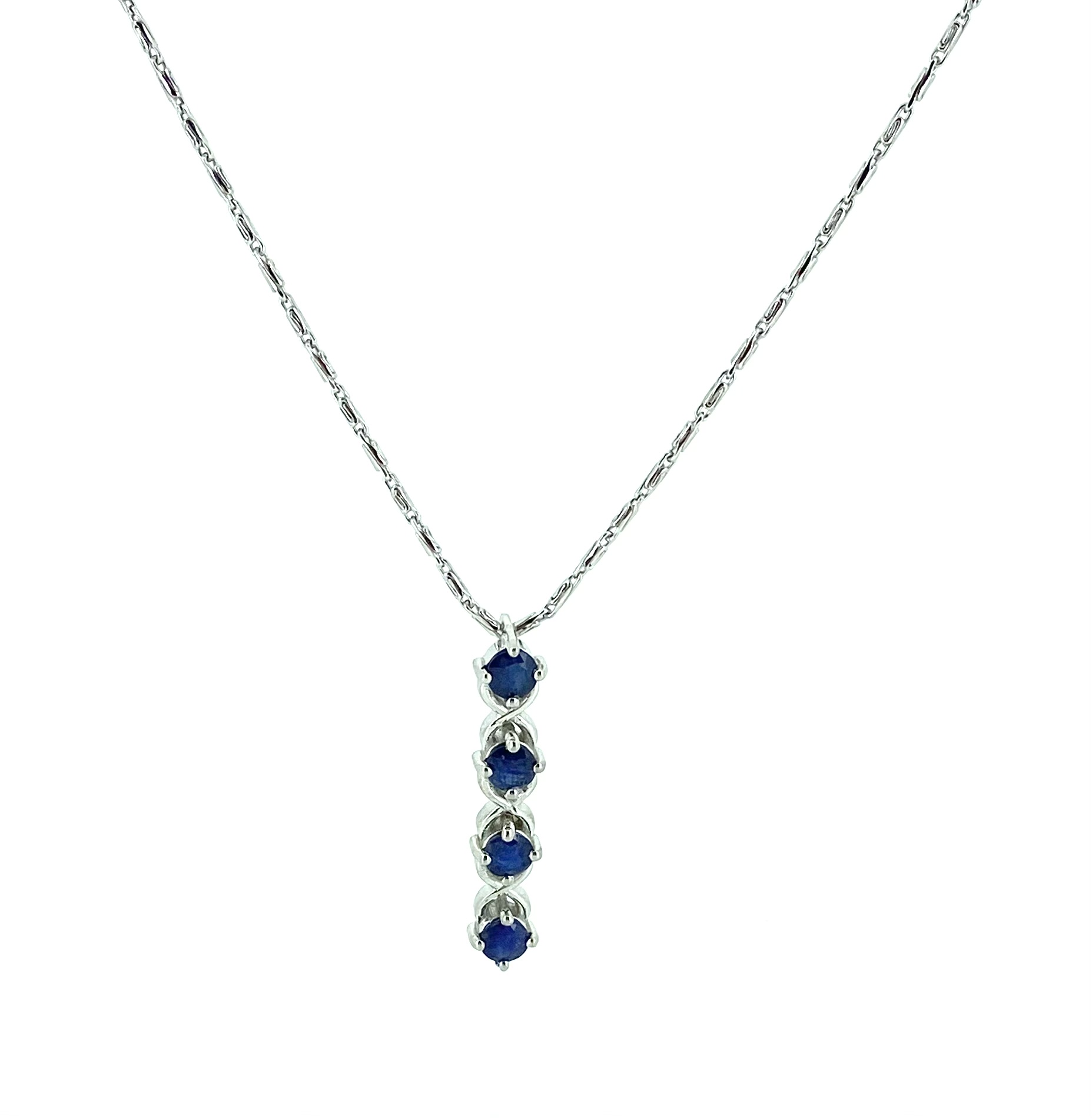 Pendentif pour femme en argent 925, 4 saphirs pour 1.31 carat