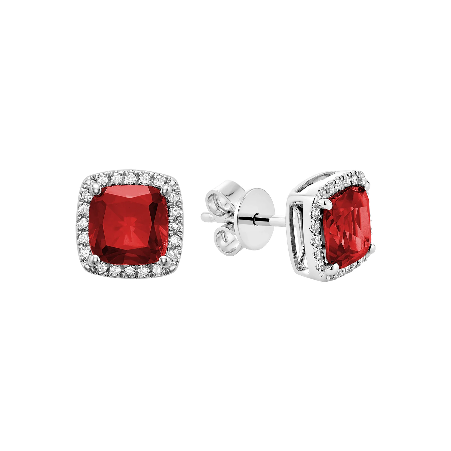 Boucles d'oreilles pour femme en or 10k, 40 diamants pour 0.12 carat, 2 rubis fabriqués en laboratoire pour 2.55 carat