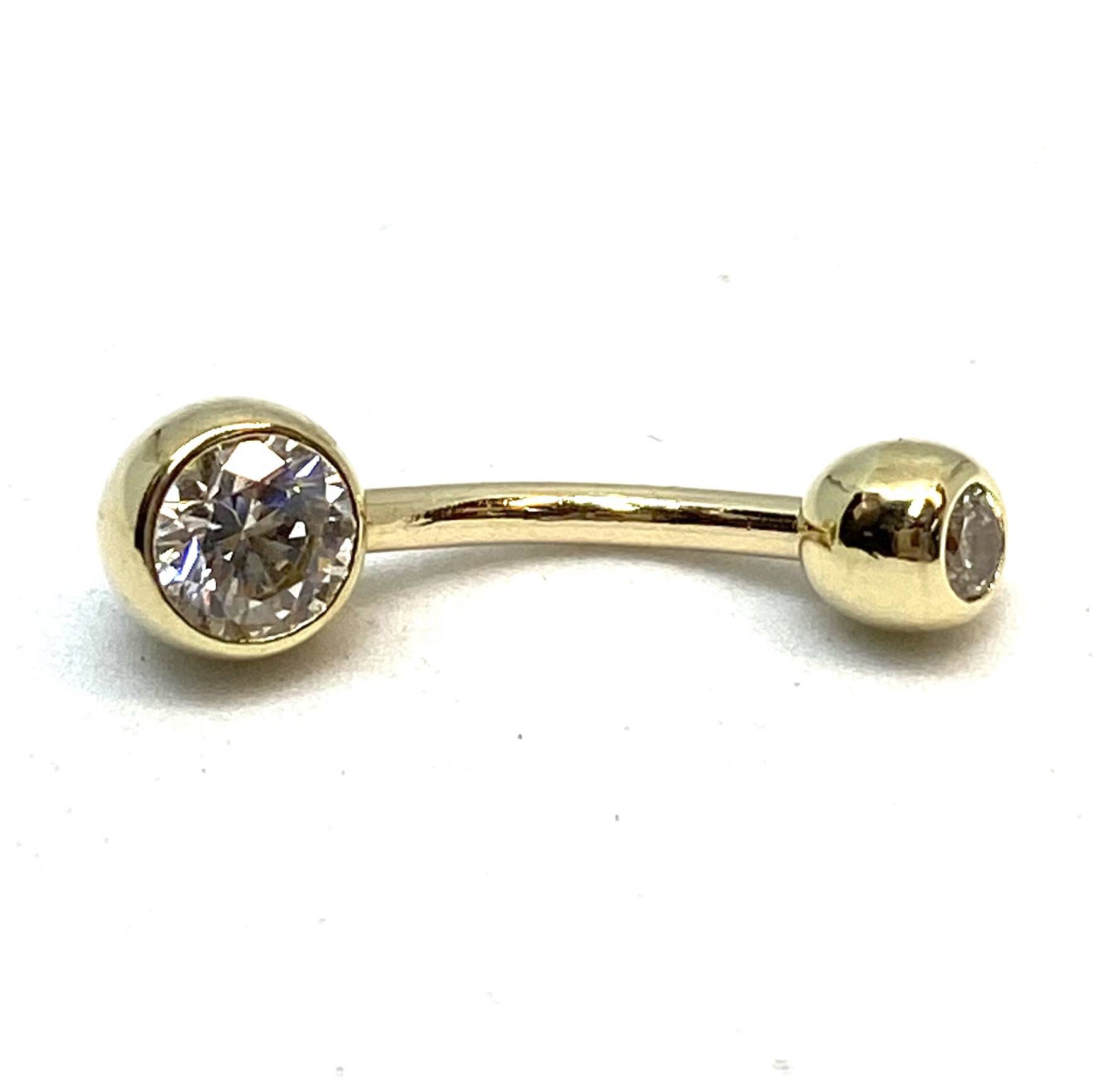 Barbel en or 14K, 2 zircons