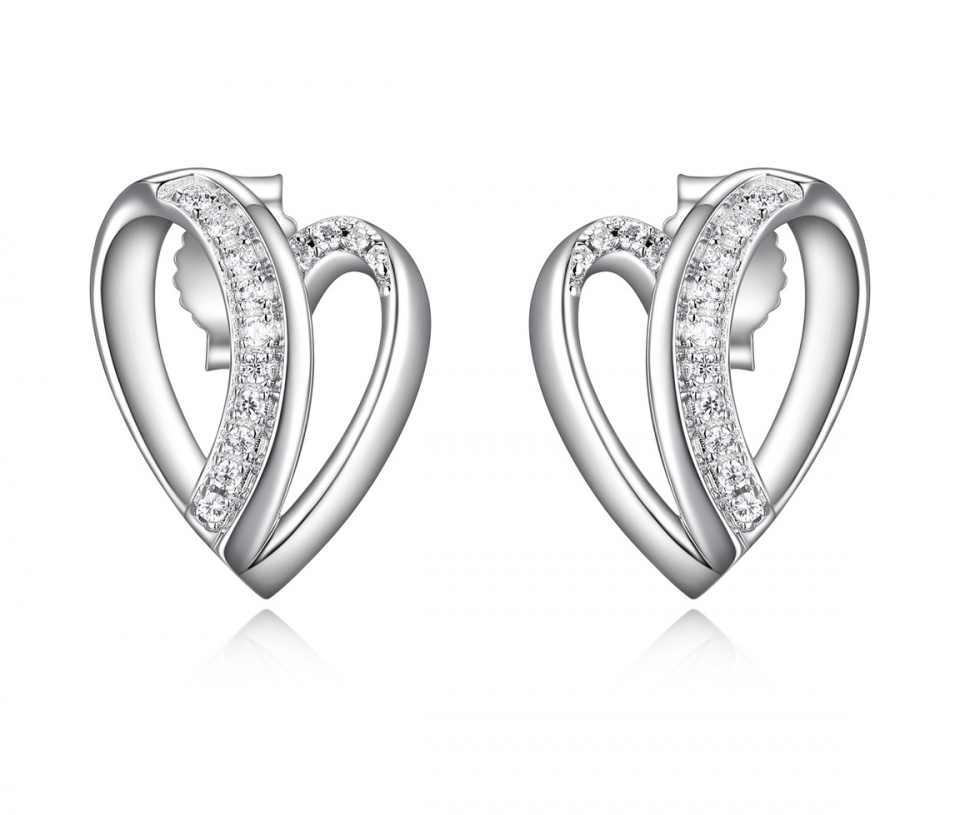 Boucles d'oreilles argent 925, studs, coeurs avec zircons