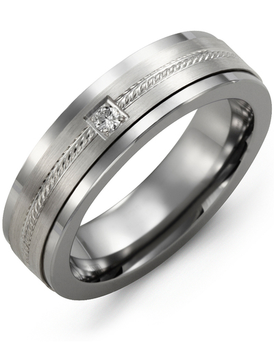 Bague pour homme en or 10k et tungstène, 1 diamant pour 0.05 carat 