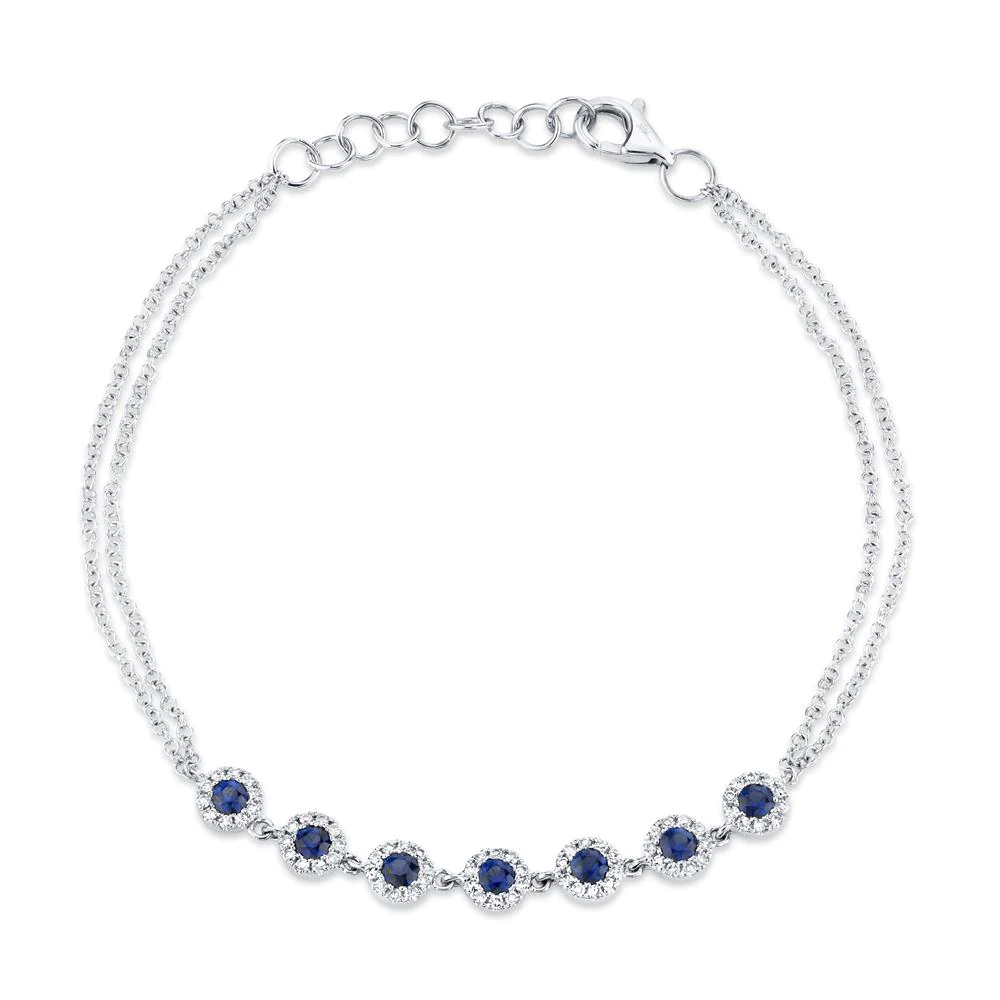 Bracelet ajustable pour femme en or 14k, 7 saphirs pour 0.53 carat, 0.21 carat de diamants SI - SC55005033 - Shy Creations