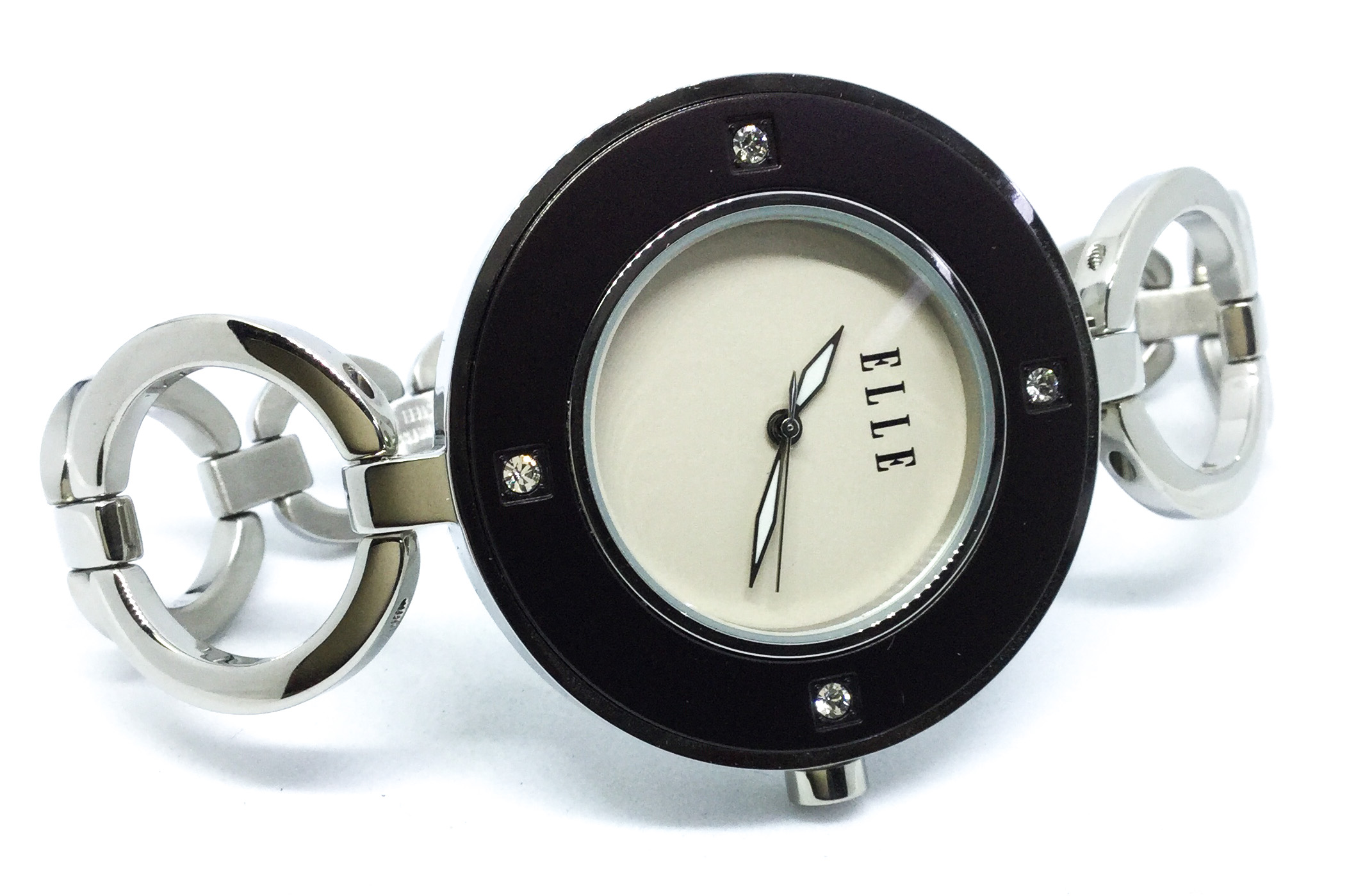 Montre femme, stainless, bracelet à mailles rondes, 4 pierres - W20061B03C - ELLE
