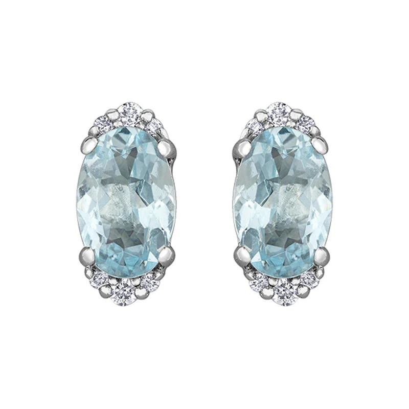 Boucles d'oreilles pour femme en or 10k, 12 diamants pour 0.05 carat, 2 aigues-marines 6x4mm - E4450W-10 - Corona
