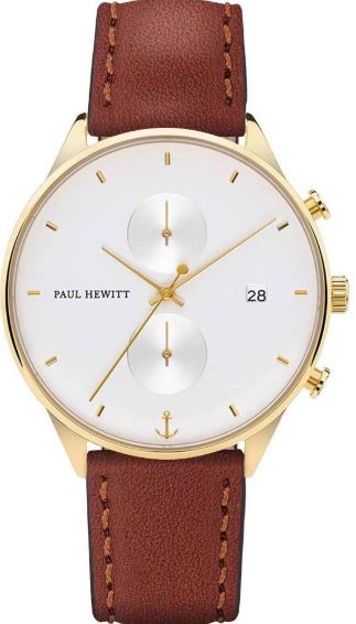 Montre pour homme en stainless, bracelet de cuir, 5ATM, chrono, verre saphir