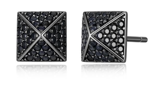 Boucles d'oreilles pour homme en argent 925, 80 saphirs noirs