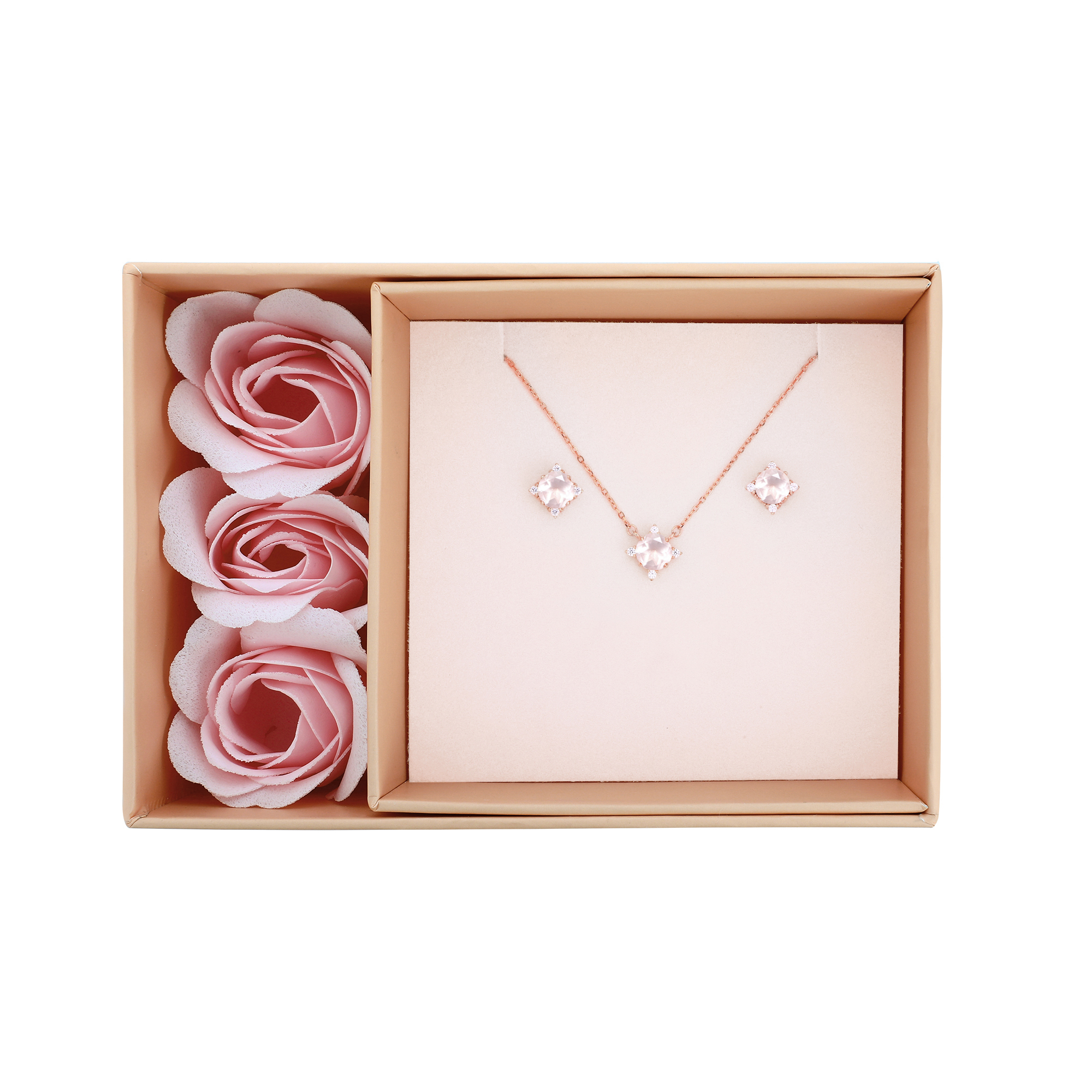 Ensemble de boucles d'oreilles et pendentif pour femme en argent 925, quartz, cubic zirconium - COFFRET-AIMEE-R - Pinkalie