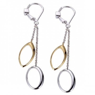 Boucle d'oreille, argent 925, 2 tons, ovale