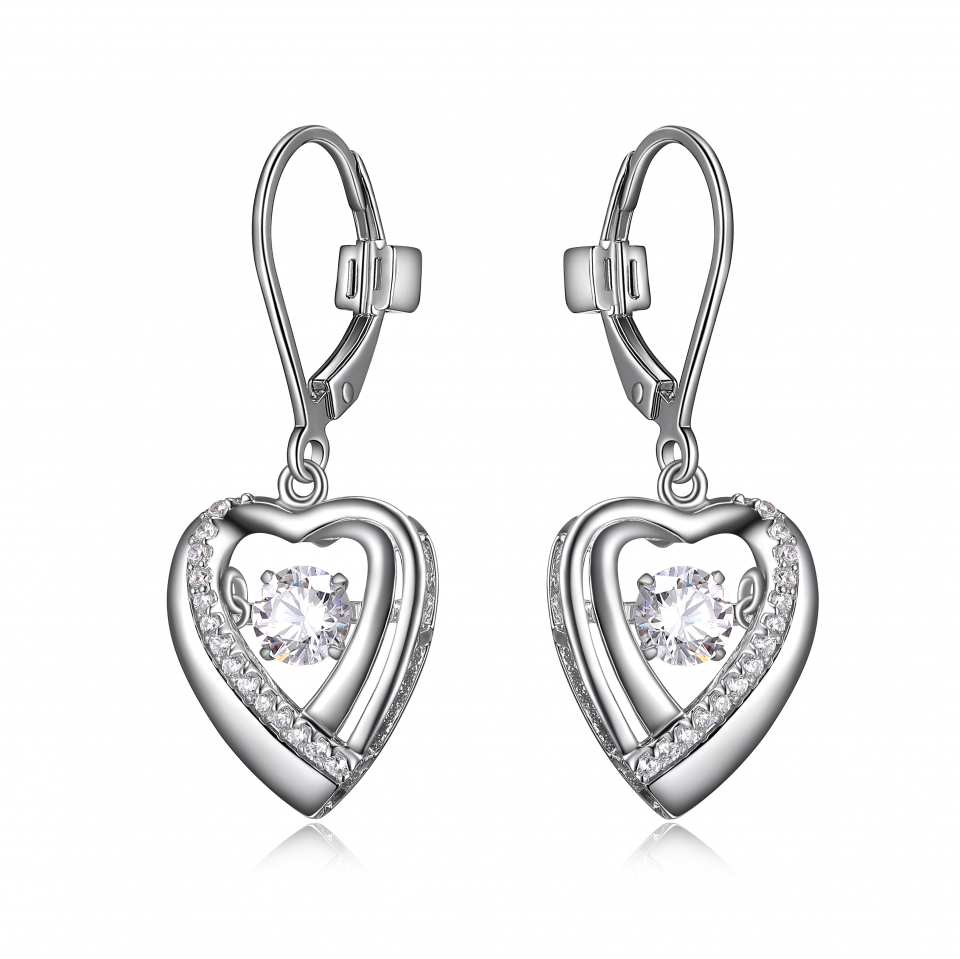 Boucles d'oreilles argent 925, coeurs garnis de pierres, crochet