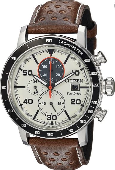 Montre pour homme en stainless, bracelet de cuir, Eco-Drive, 10ATM