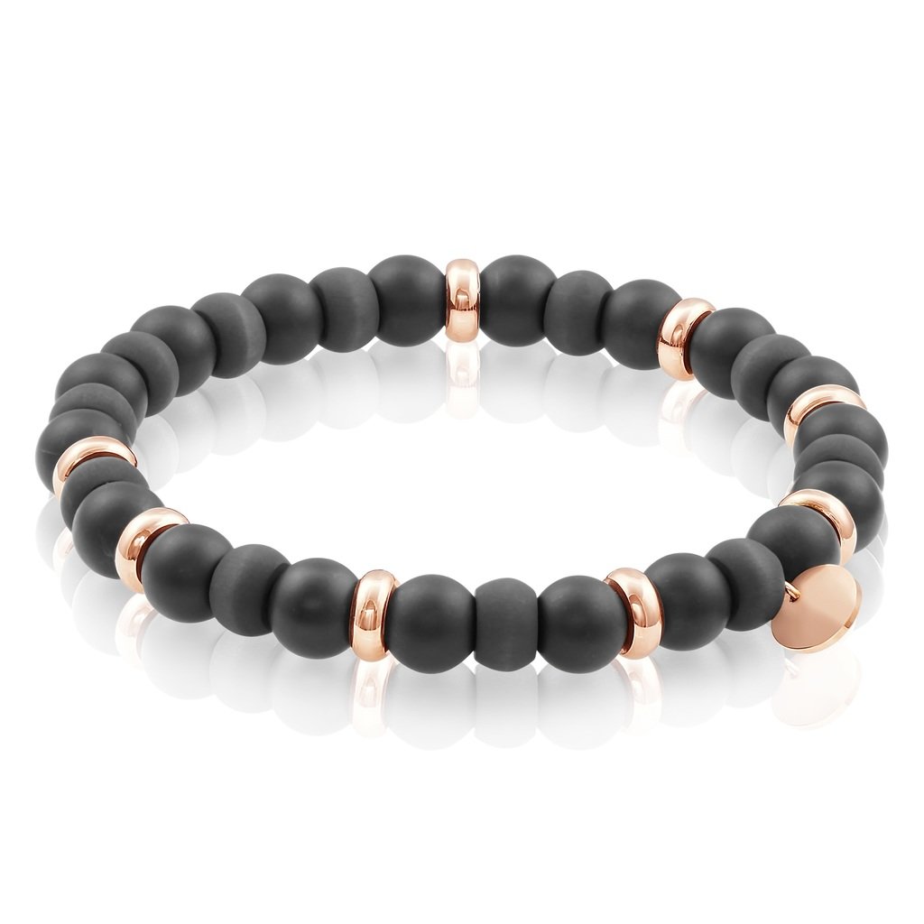 Bracelet élastique stainless et fibre de carbone rempli de billes