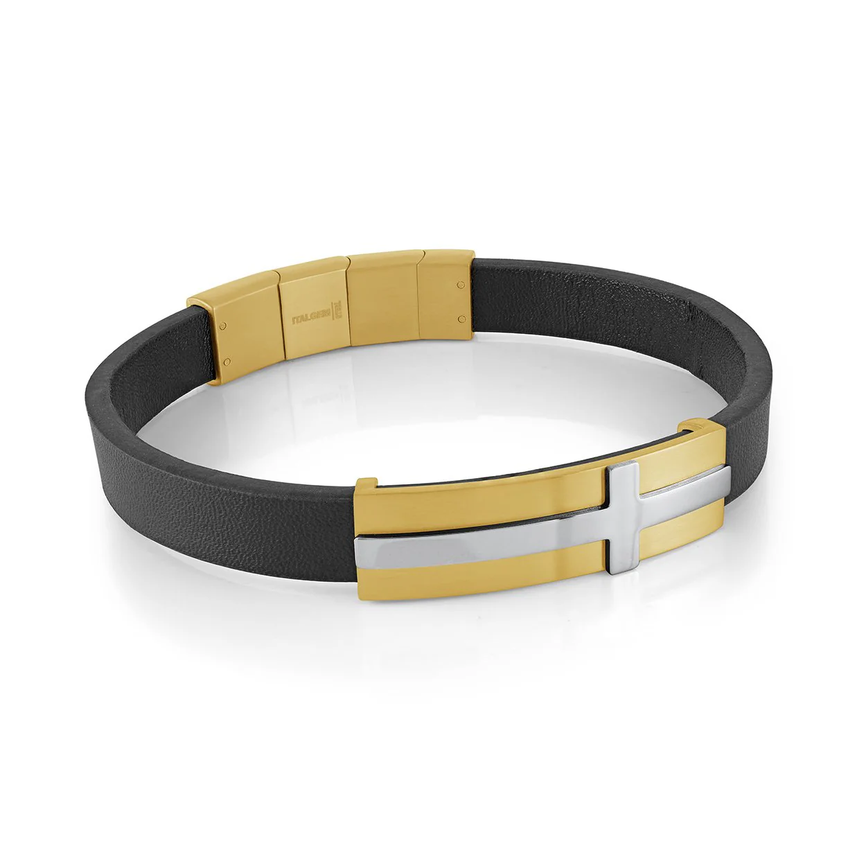 Bracelet pour homme en stainless et cuir, croix - SLB607 - Italgem