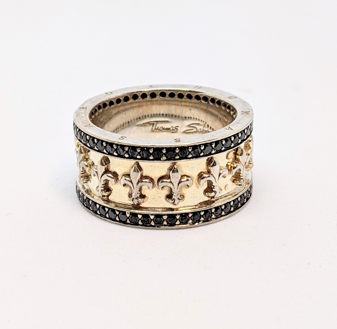 Bague argent 925, 2 lignes de pierres noires, Québec