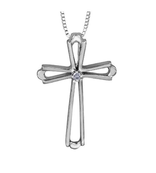 Pendentif or 10K, croix, 1 diamant pour 1 point total 