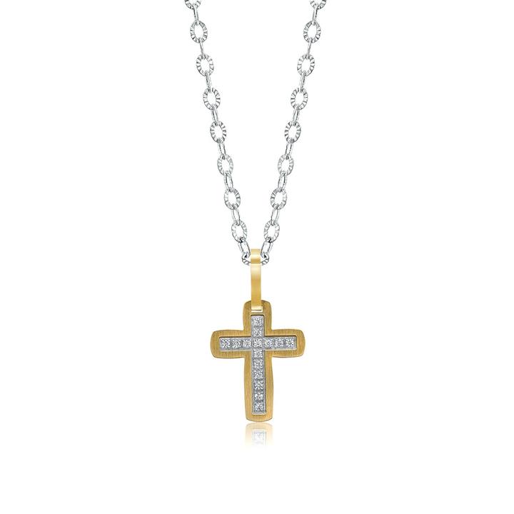 Pendentif pour femme en stainless, zircons, croix