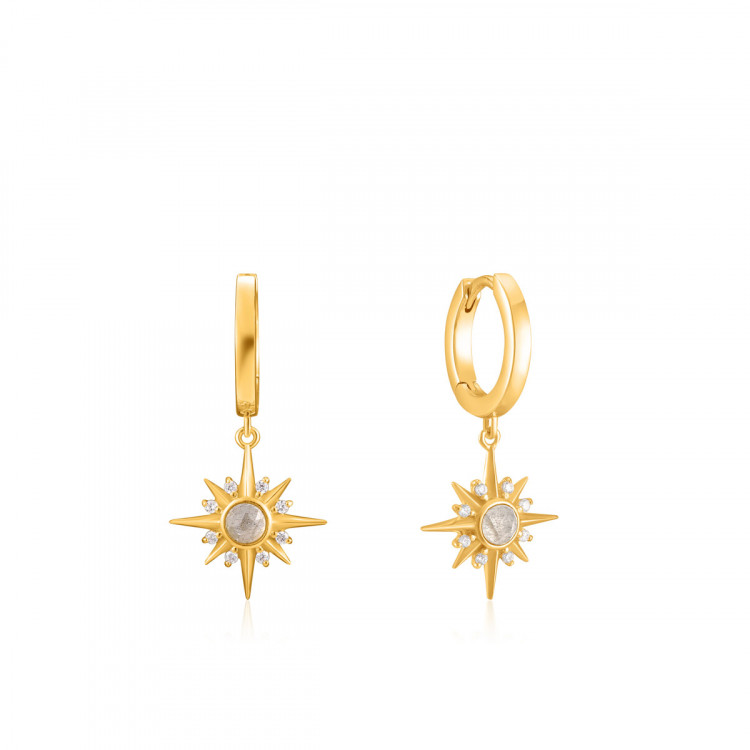 Boucles d'oreilles argent 925, étoile, 1 pierre et 8 pierres blanches