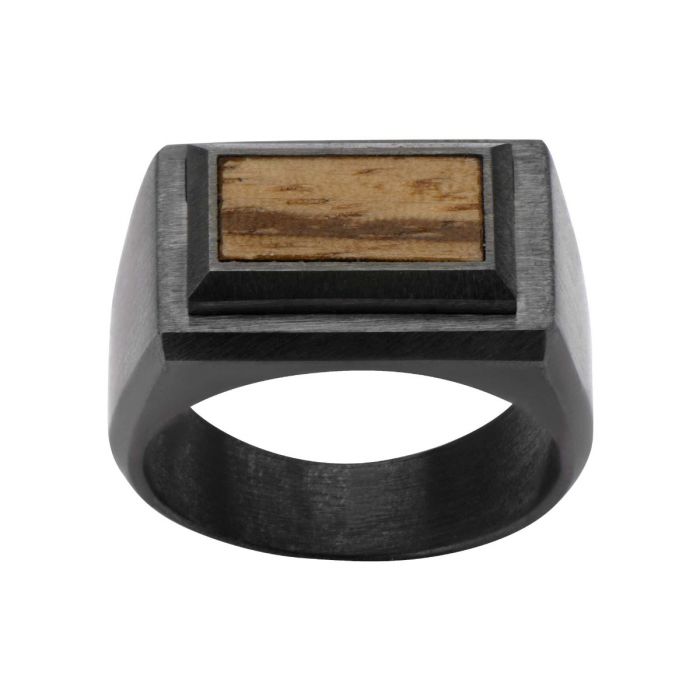 Bague stainless, bois rectangle