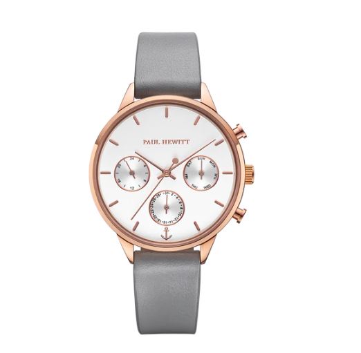 Montre pour femme en stainless, bracelet de cuir, 5ATM, verre saphir