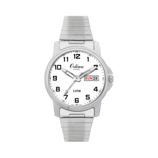 Montre pour homme en stainless, bracelet élastique, 3ATM, date, jour