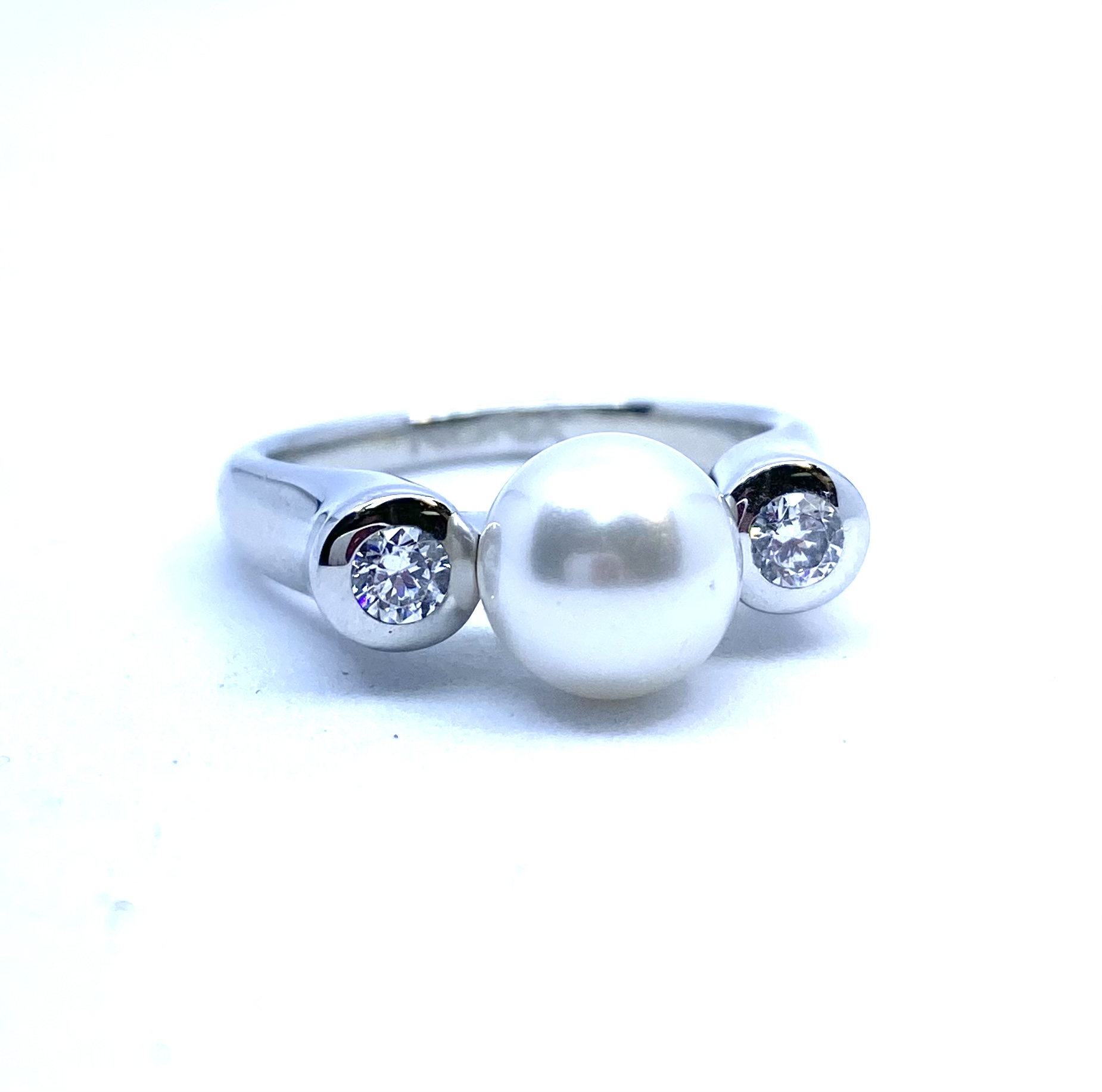 Bague pour femme en argent 925, zircons, perle