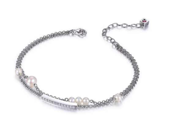 Bracelet double pour femme en argent 925, perles, cubic zirconium
