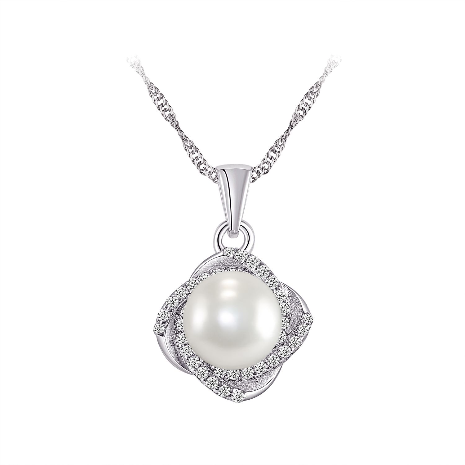 Pendentif pour femme en argent 925, zircons, perles