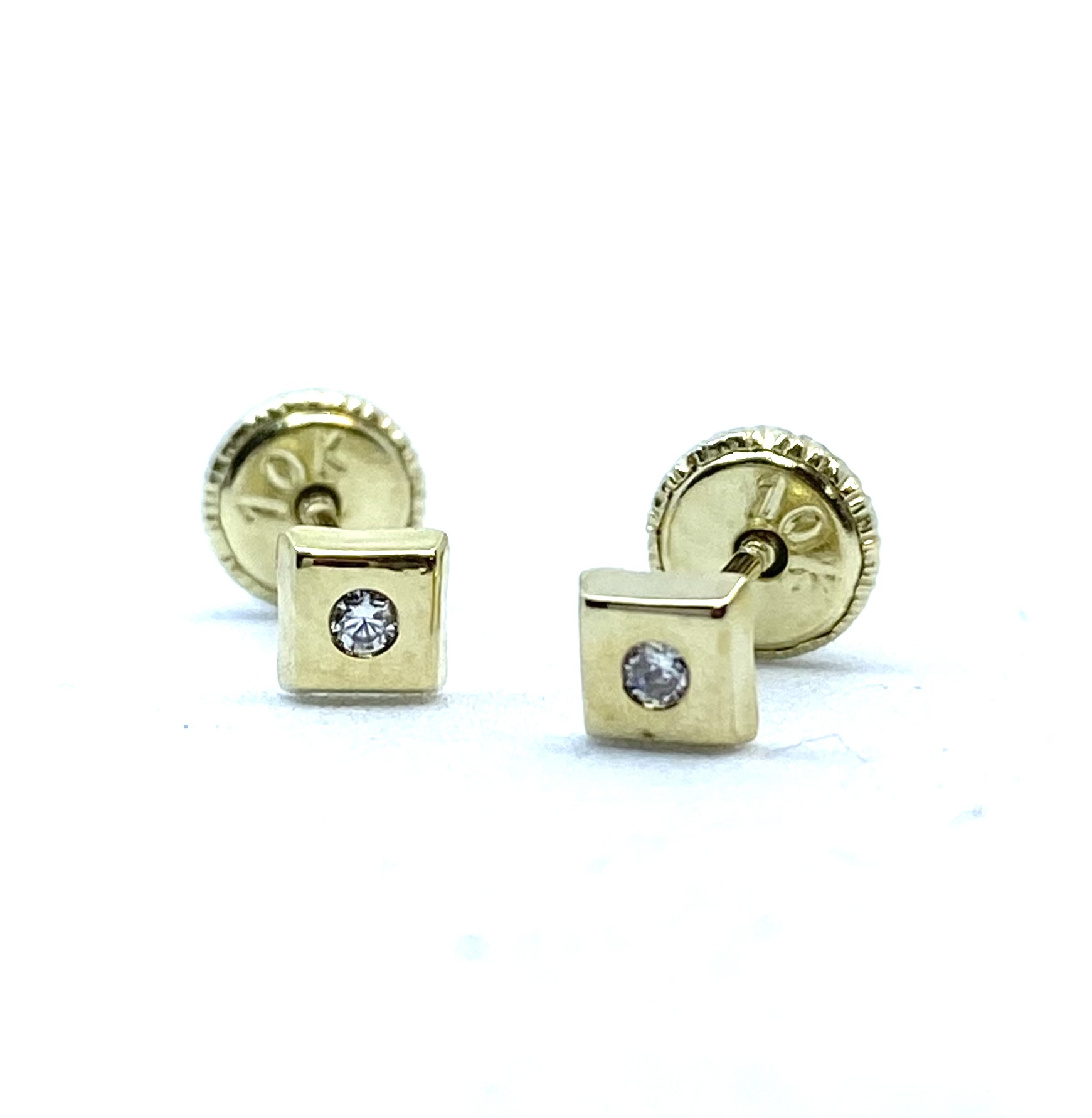 Boucles d'oreilles vissées pour enfant en or 10k, zircons