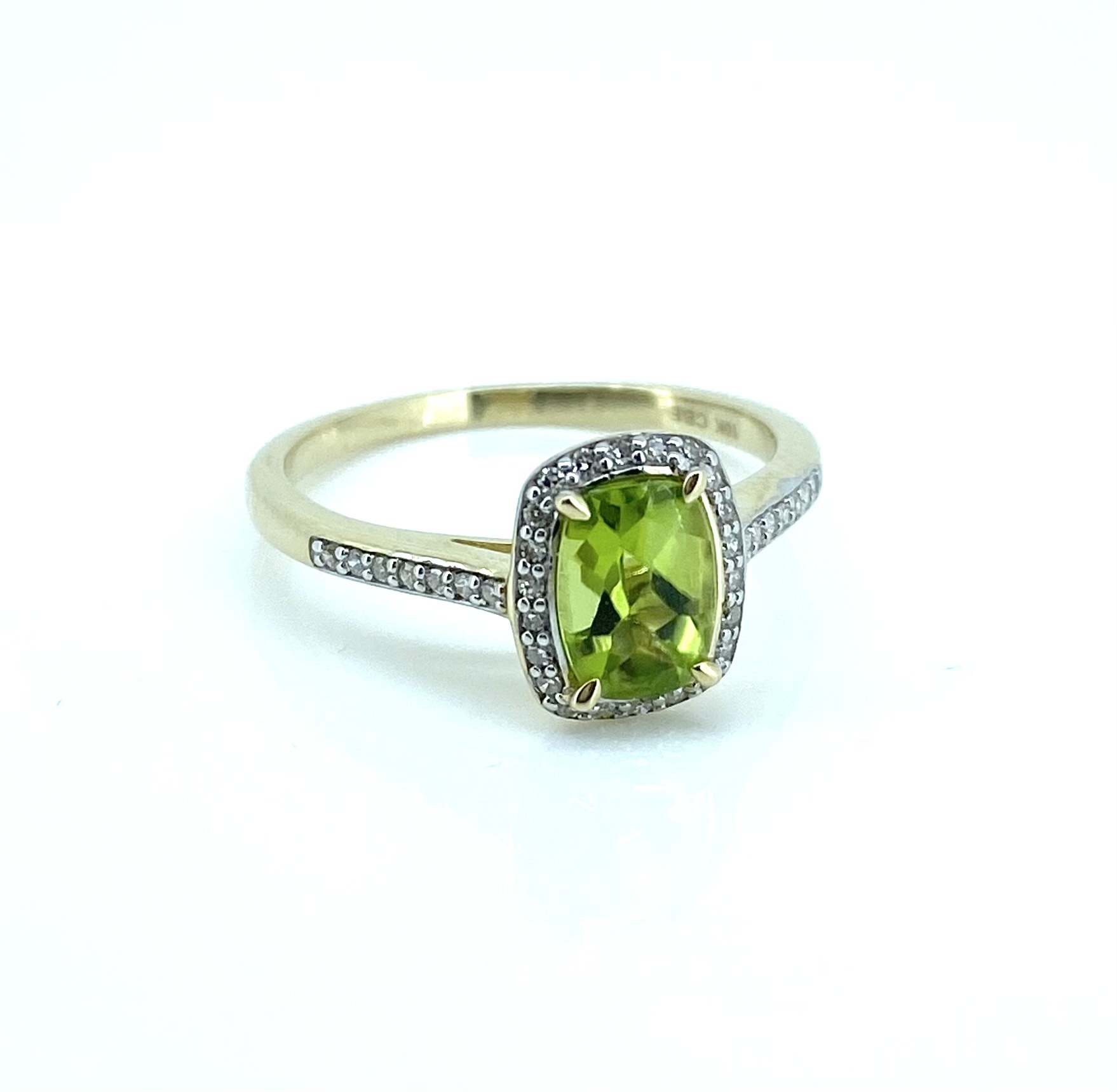 Bague pour femme en or 10k, 36 diamants pour 0.10 carat, 1 péridot 7x5mm