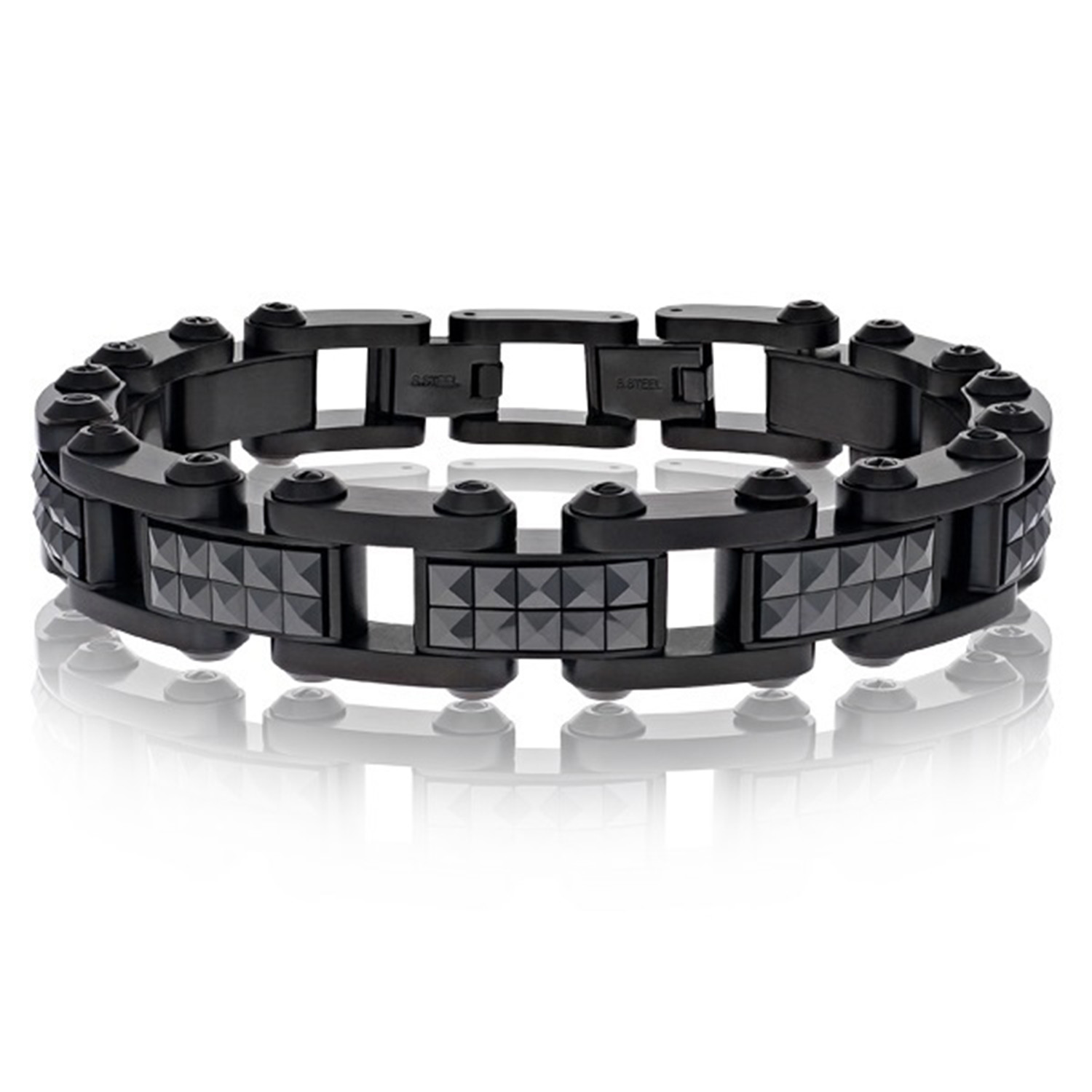 Bracelet stainless, pierres carrées