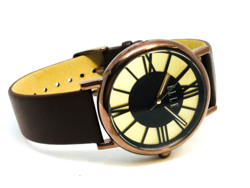 Montre femme, stainless, bracelet cuir, vitre bombée