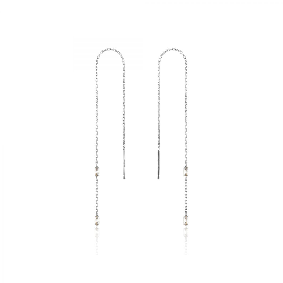 Boucles d'oreilles pour femme en argent 925, 4 pierres rectangles, chainettes
