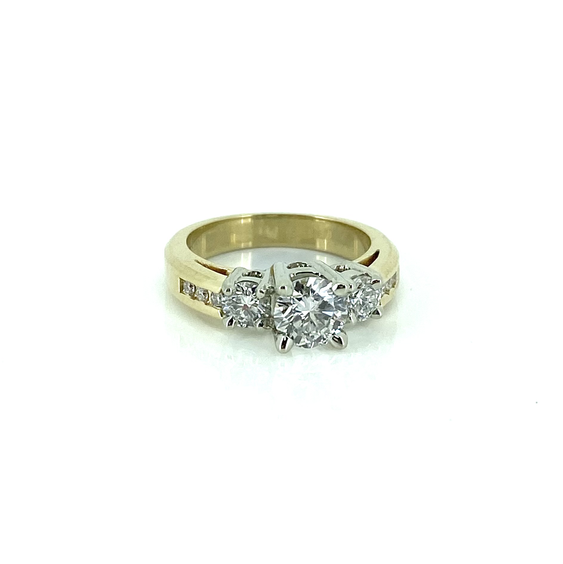 Bague pour femme en or 14k, 9 diamants laboratoire VS, F/G pour 1.24 carat (1x0.75, 2x0.20, 6x0.015)