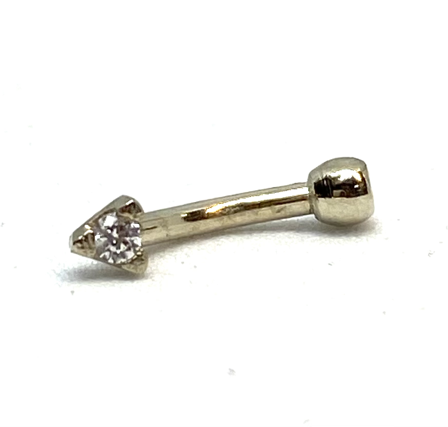 Pine de sourcil en or 14K, 2 zircons