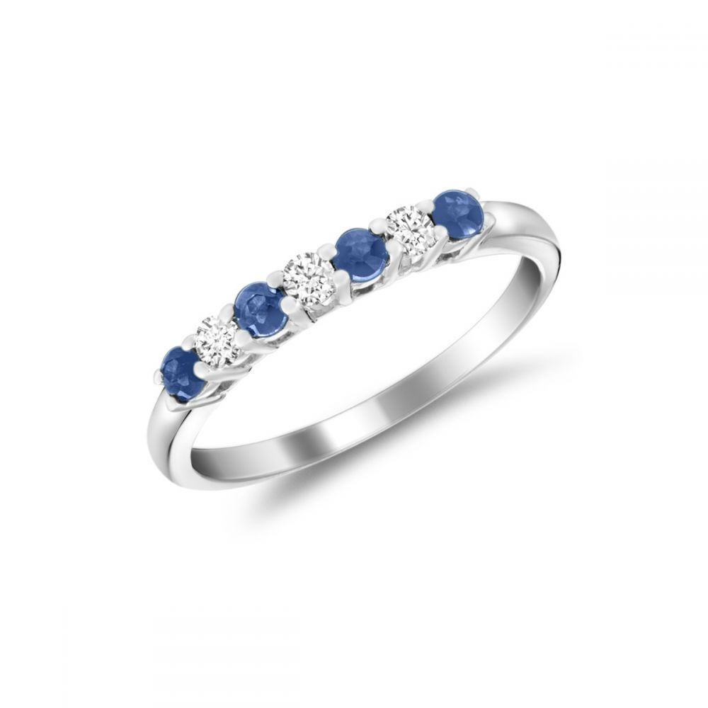 Bague or 14K, 3 diamants pour 12 points total + 4 saphirs bleus pour 22 points total