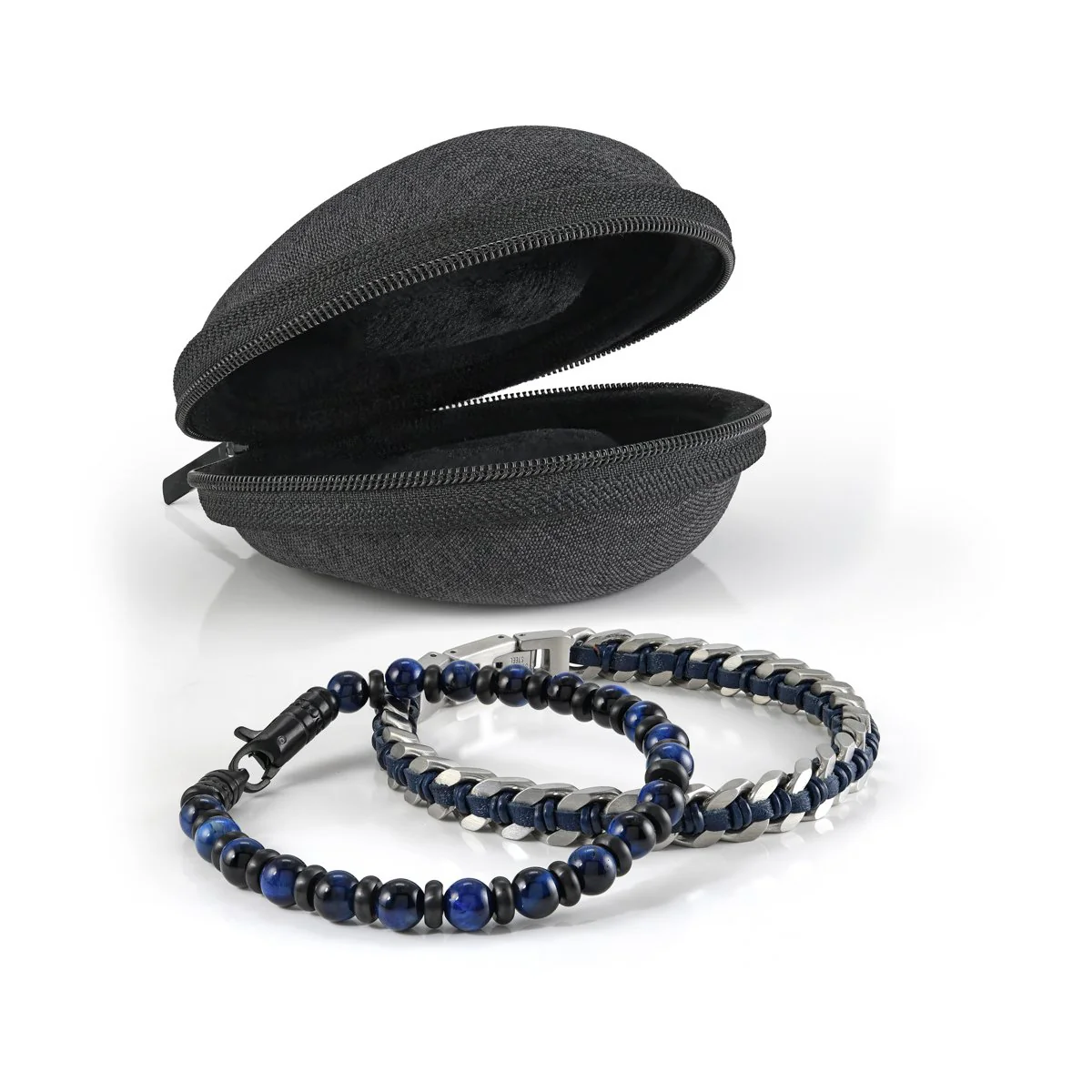 Ensemble de deux bracelets pour homme en stainless et cuir - STACK-22 - Italgem