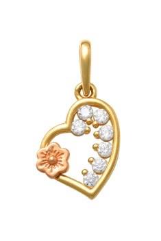 Pendantif or 10K, coeur et fleur, 7 pierres