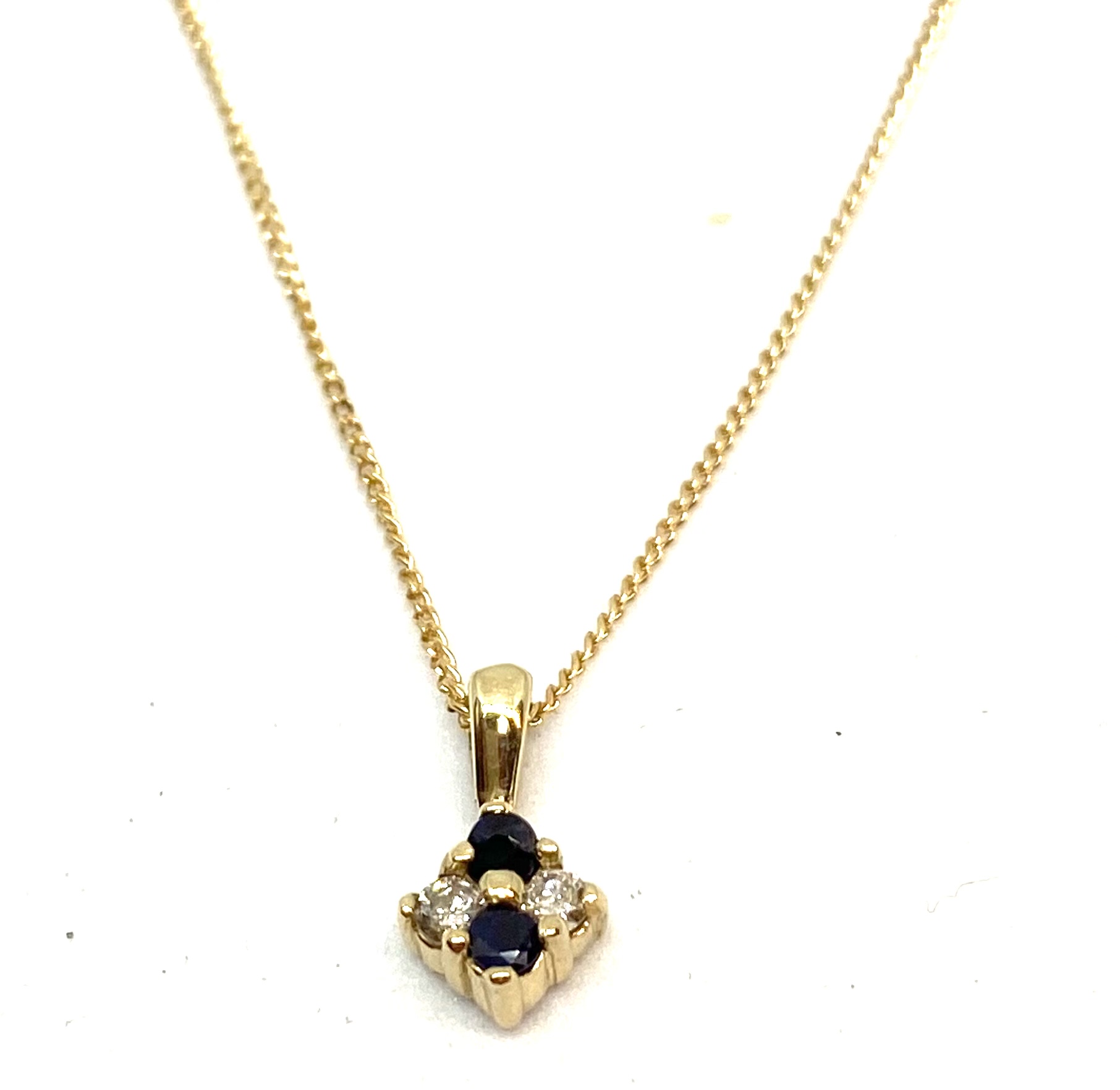 Pendentif pour femme en or 10K, 2 diamants pour 0.08 carat, 2 saphirs 2mm