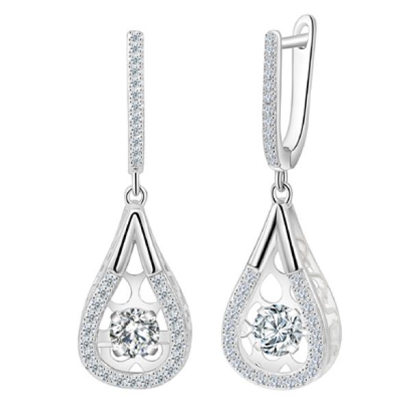 Boucles d'oreilles argent 925, goutte, pierre dansante, crochet