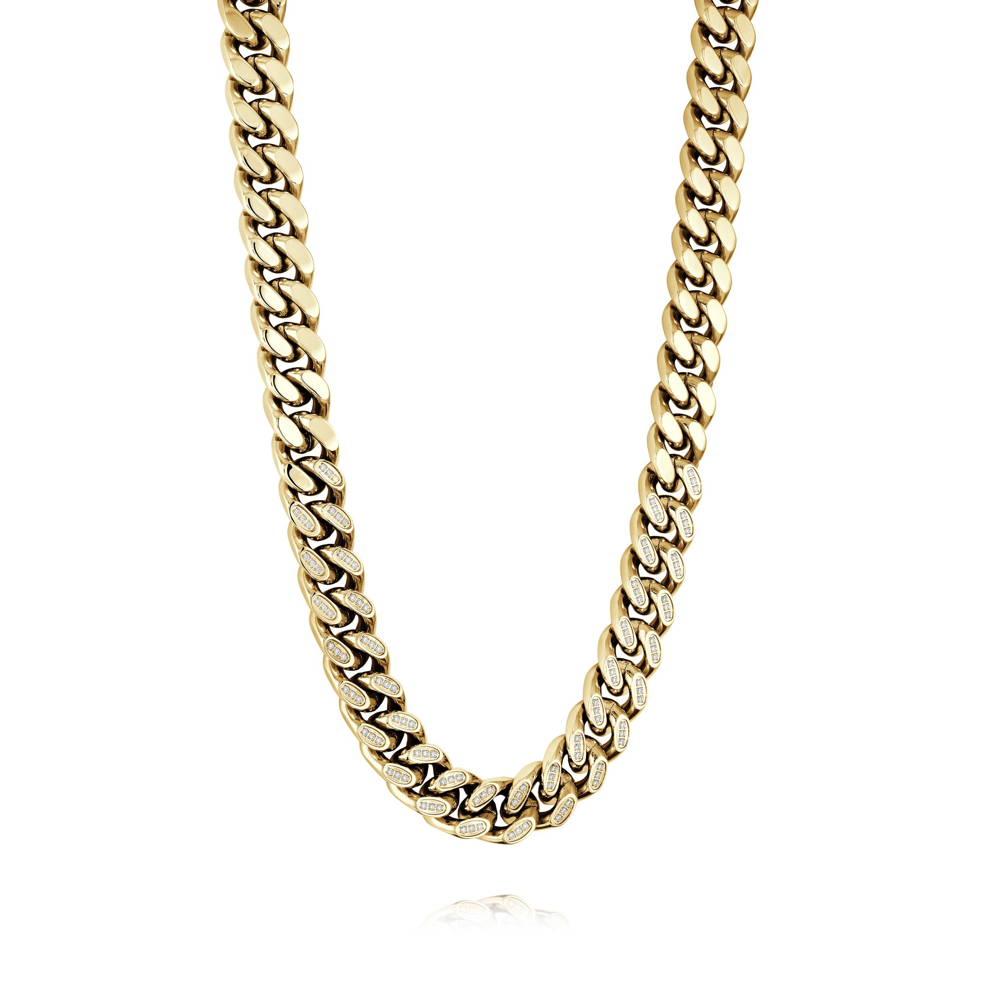 Chaine pour homme en stainles, gourmette garni de pierres