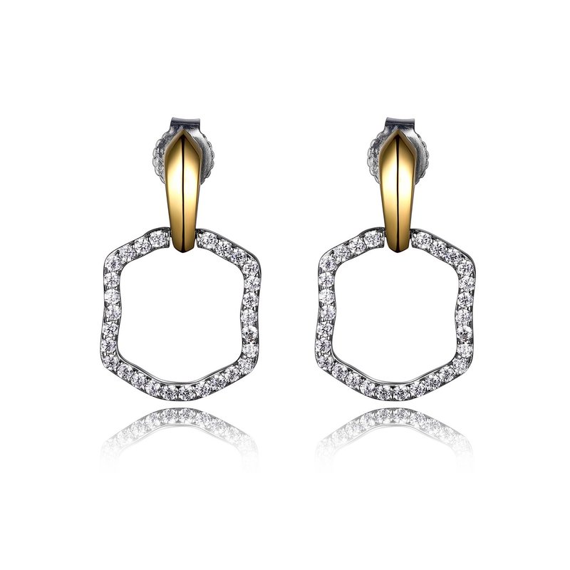 Boucle d'oreille, argent 925, 2 tons, zircon, stud