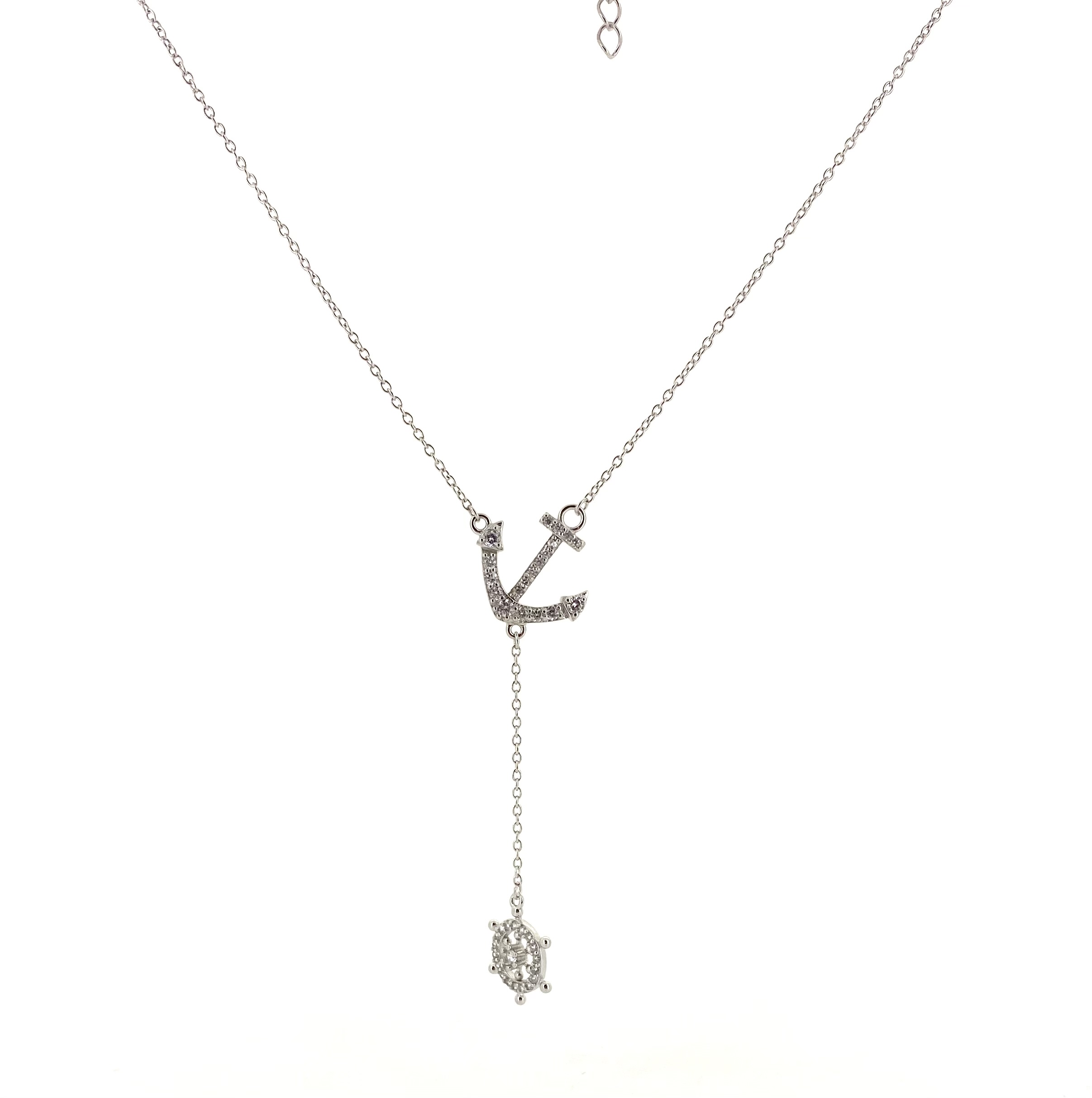 Collier pour femme en argent 925, cubic zirconium, ancre, gouvernail - BN3762 - Danny's silver