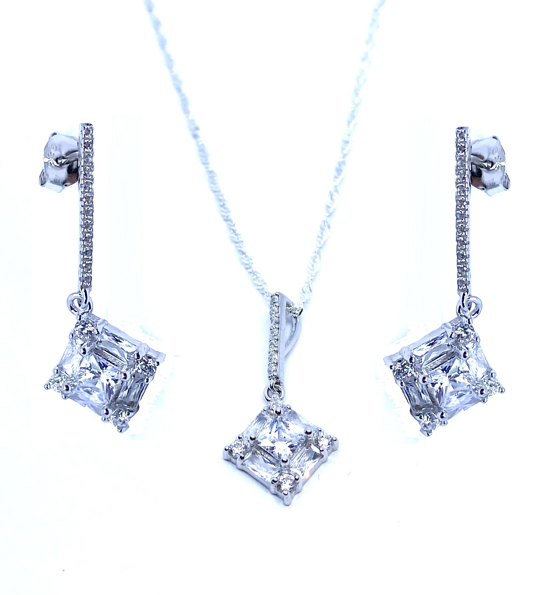Ensemble de collier et de boucles d'oreilles en argent 925 pour femme, zircons